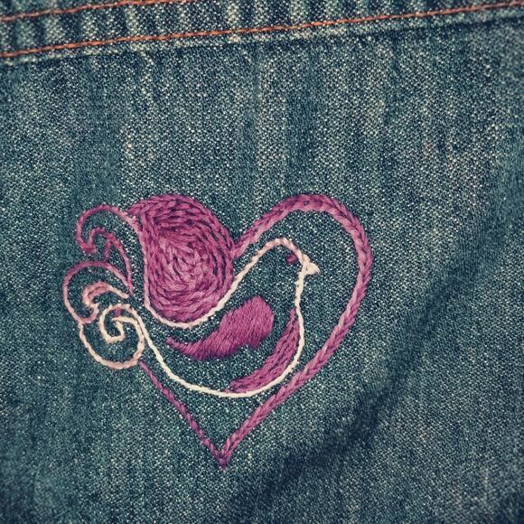 Wrangler Jean Jacket Unique Embroidery & Bob Dylan‎ Patch Womens Size Large - Picture 7 of 11